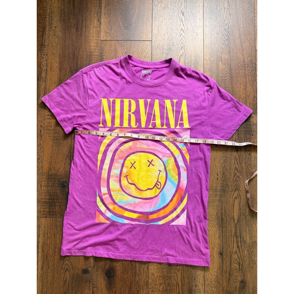 Nirvana Women's XXS Purple Tie Dye Smiley Face Graphic Band T-Shirt - Picture 4 of 5